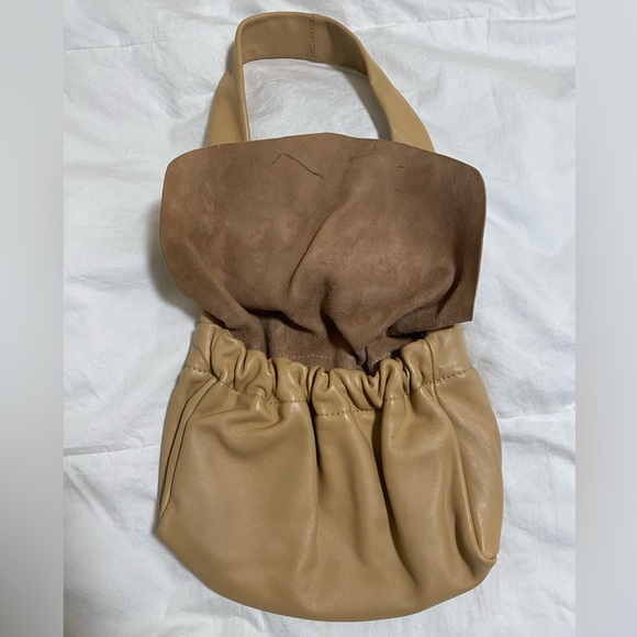 Topshop Taupe Ruched Leather Bag Shoulder Bag - Picture 5 of 6